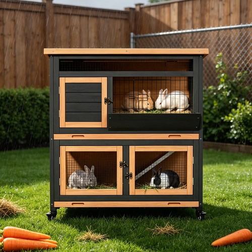 Wooden bunny cage tier hutch - cage,